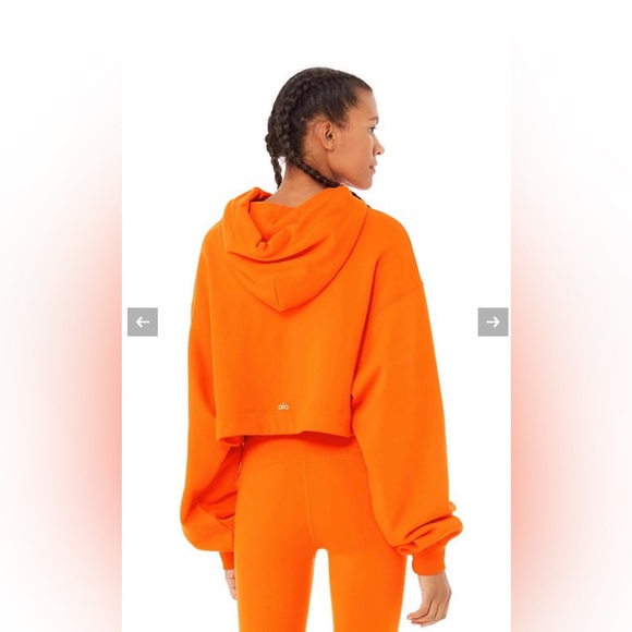 ALO Yoga Tops - ALO Yoga Bold Orange Hoodie  Drawstring Crop Jumper Pullover Sweater Size S